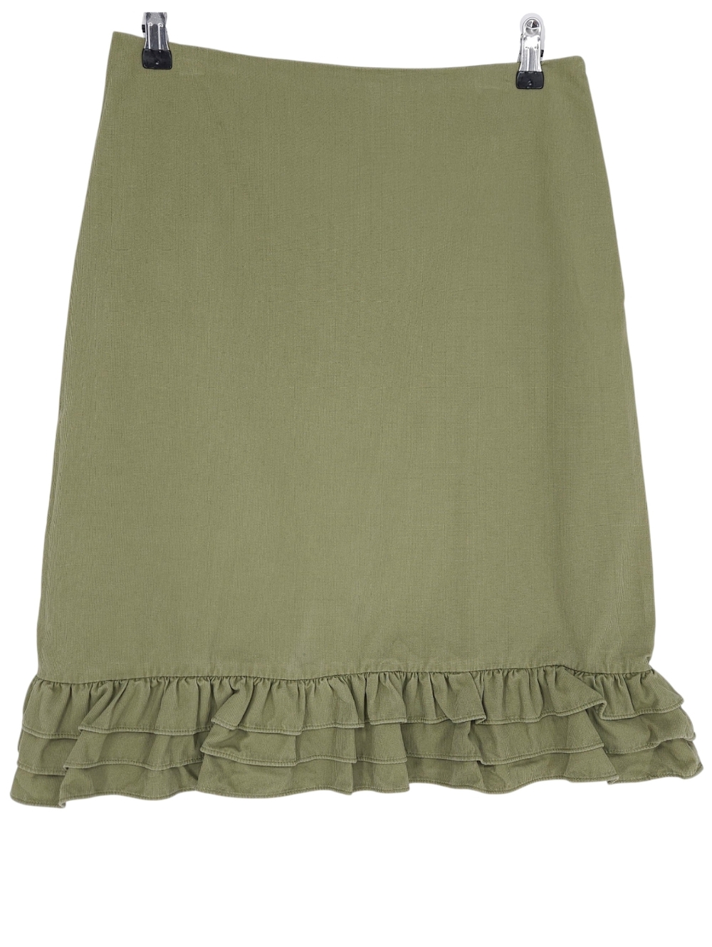 Anthropologie FEI Straight Pencil Skirt Olive Green Ruffle Hem Zip 6